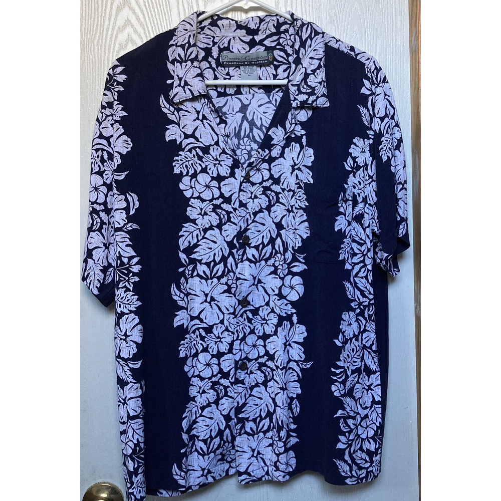 Pineapple Connection Mens Blue & White Button down Casual Hawaiian Shirt Size M